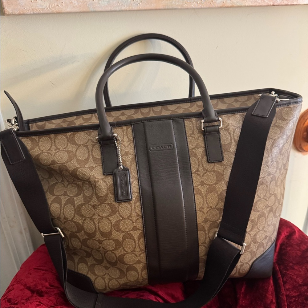 Coach Tan and Brown Signature Messenger Bag
